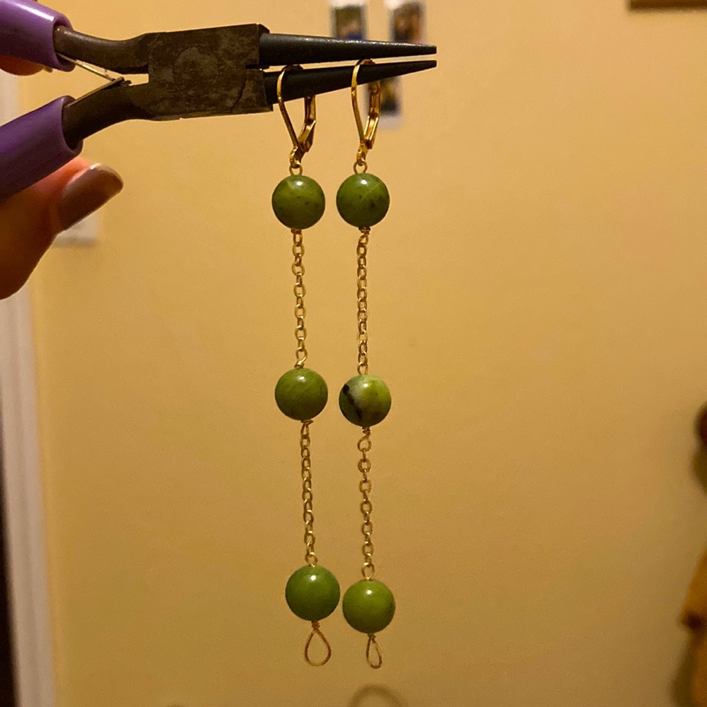 Triple bead Jade earrings